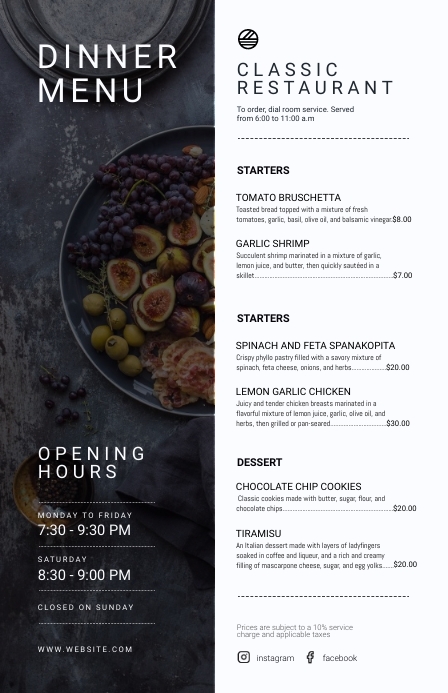 Hotel Menu Types Hotel menu: Dinner Template | PosterMyWall