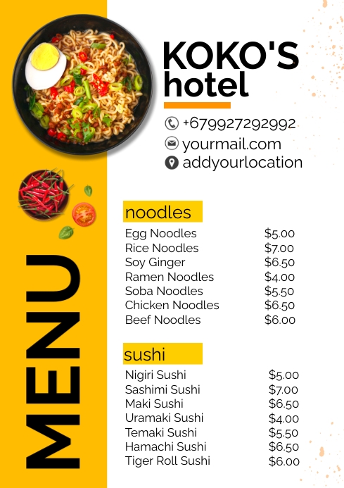 Hotel Menus Template | PosterMyWall