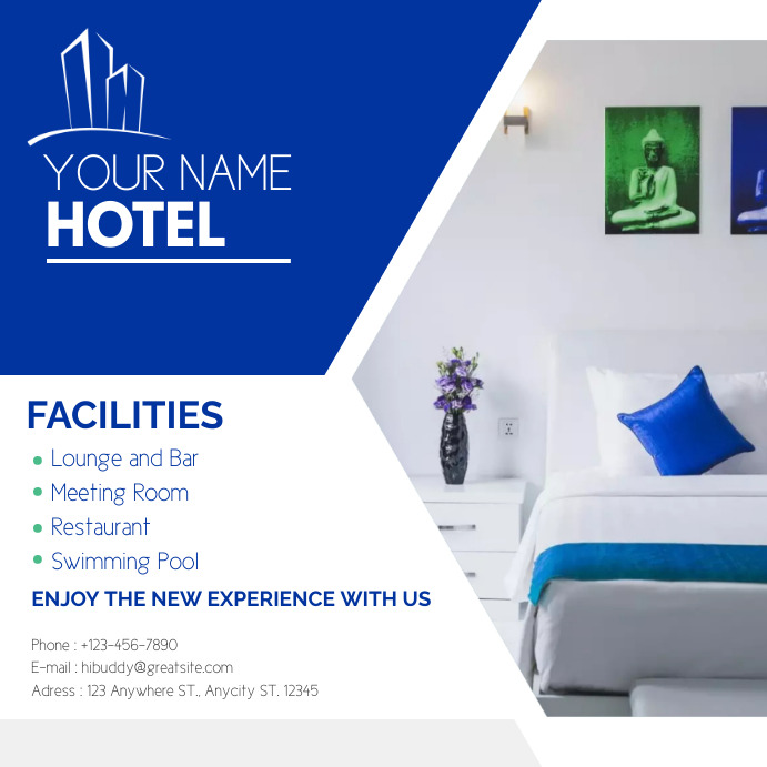 Hotel Promo Simple Blue Template | PosterMyWall