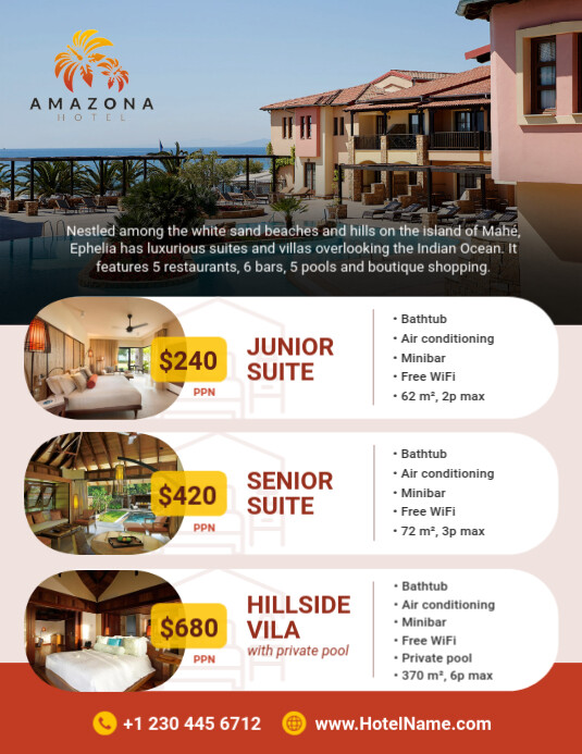 Hotel Room Price List Flyer (US Letter) template