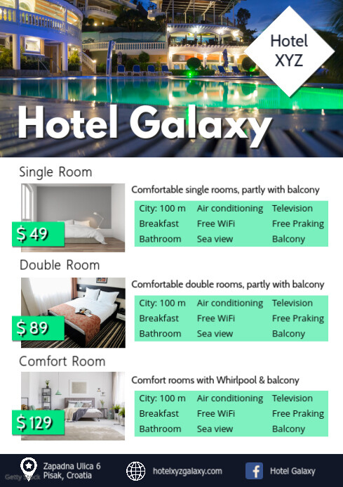 Hotel Rooms Price Lists Holiday Parc Travel Template | PosterMyWall