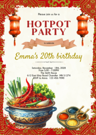 Hotpot birthday theme invitation A6 template