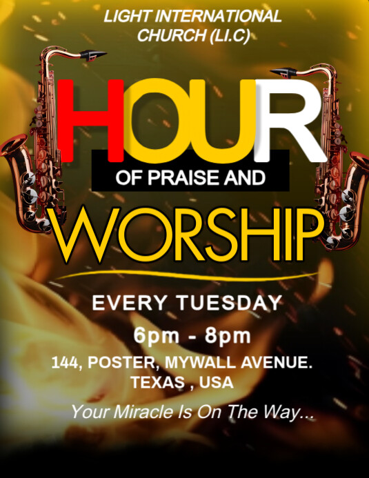 Hour of praise and worship flyer design Pamflet (VSA Brief) template