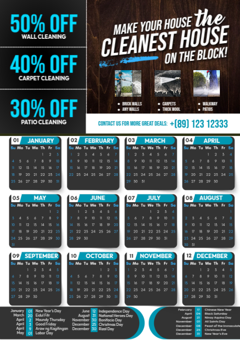 Plantilla de House Cleaning Calendar | PosterMyWall