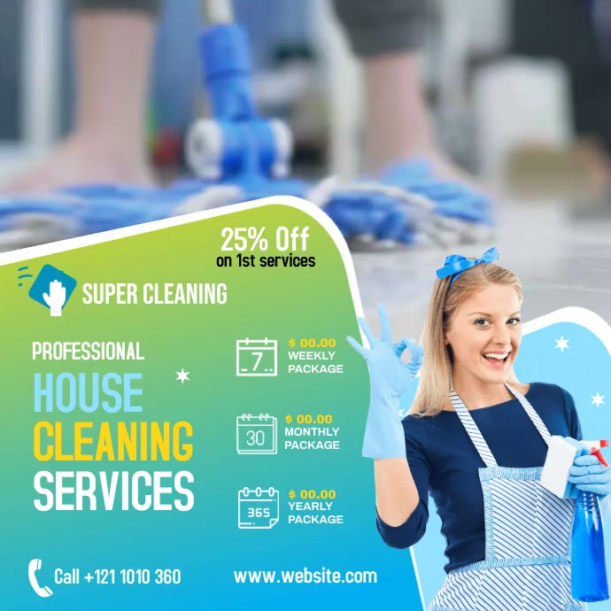 House Cleaning Services Ads สี่เหลี่ยมจัตุรัส (1:1) template