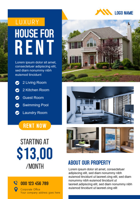 For Rent Header White Luxury House Rental A4 Template | PosterMyWall