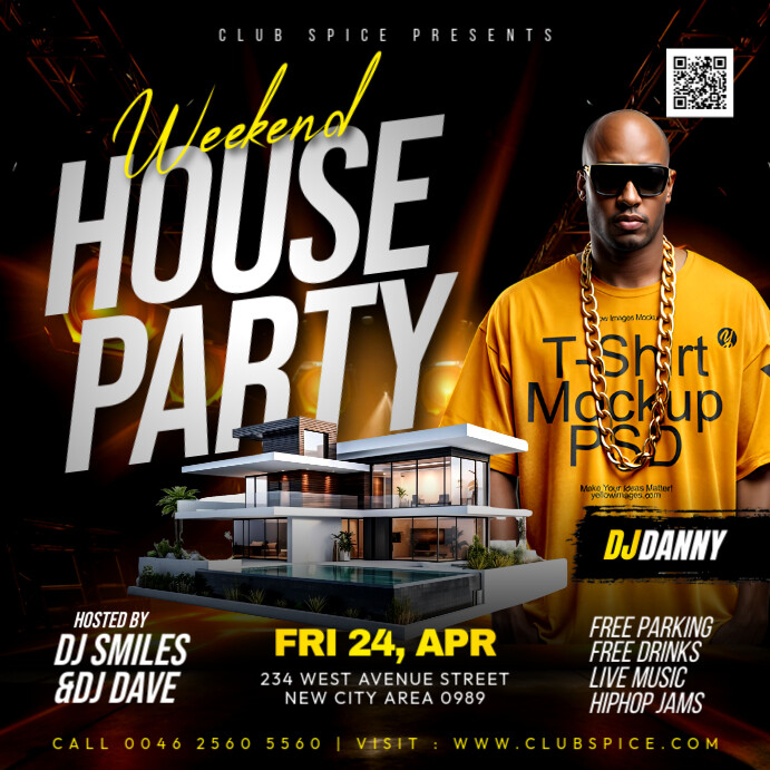 House party live Dj performance housewarming open invitations poster flyer design template instagram