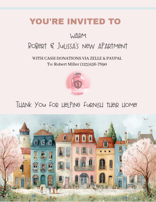house warming, tip jar, donations, wedding, moving, donaciones, gofundme, invitation Flyer (US Letter) template