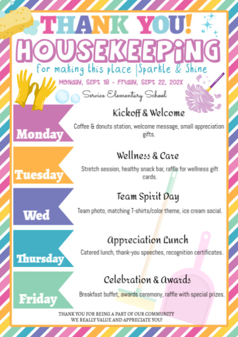 Housekeeping Appreciation Week Itinerary A6 template