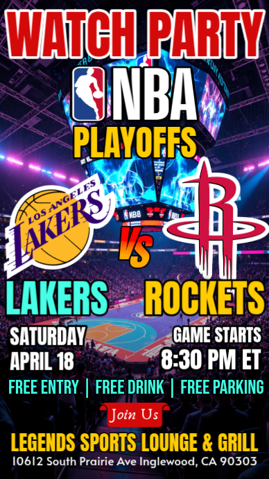 Plantilla de Houston Rockets Vs Los Angeles Lakers NBA Playoffs 2026 ...