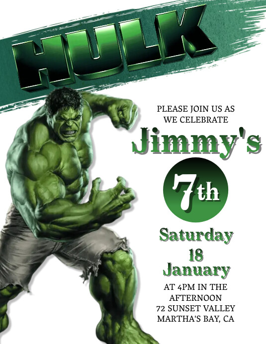 Hulk Birthday Invitation Template Free