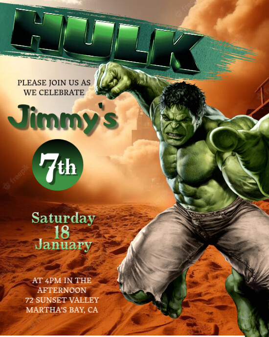 Hulk Birthday invitation Template Instagram Portrait