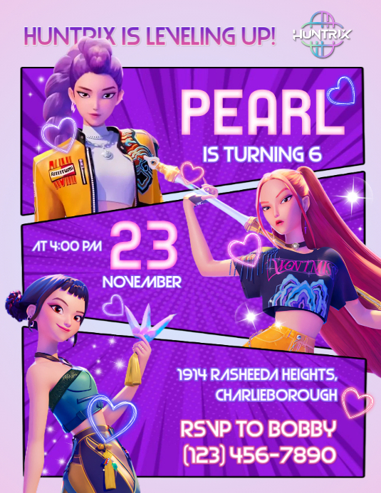 Huntrix Kpop Demon Hunter Birthday Invitation Template PosterMyWall