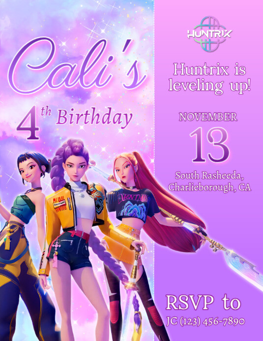 Huntrix Kpop Demon Hunter Birthday invitation Templat PosterMyWall