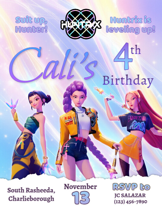 Huntrix kpop demon hunter birthday invitation templaat PosterMyWall
