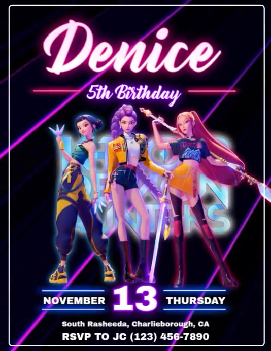 Huntrix Kpop Demon Hunters Birthday Invitation Video Template ...