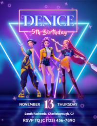 Huntrix Kpop Demon Hunters birthday invitation Video Рекламная листовка (US Letter) template