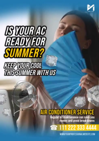 Modern Blue HVAC Air Conditioning Services Video Flyer A5 template