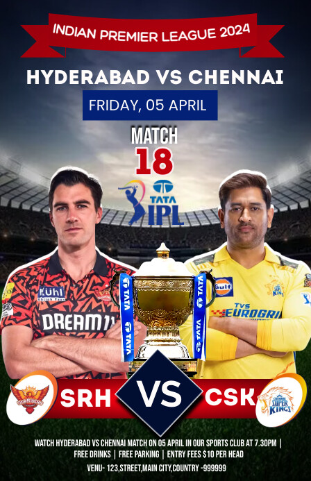 Copy of SRH Vs CSK Ipl match Poster Template | PosterMyWall