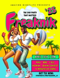Hyper Yellow Freaknik Colorful Dancing Party Flyer template
