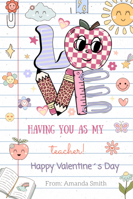I Love Having You as my Teacher Valentine's Day Card Banner 4' × 6' template