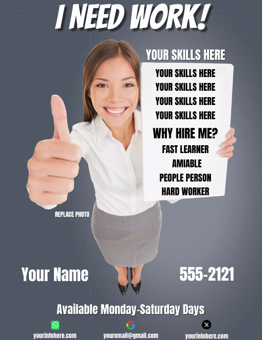 I NEED WORK FLYER Template | PosterMyWall