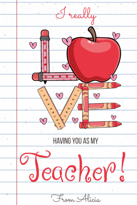 I Really Love Having You As My Teacher Tag, Banner 4' × 6' template