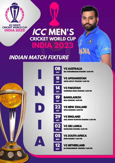 ICC Cricket world cup Indian Schedule Poster Template | PosterMyWall ICC Cricket world cup Indian Schedule Poster Template | PosterMyWall