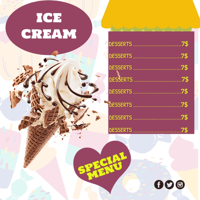 Ice Cream, Special Menu Instagram Post template