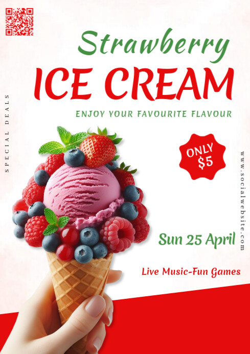 ice cream ,event, strawberry ice cream A1 template