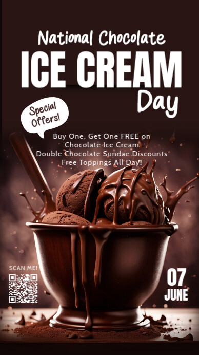 national chocolate ice cream, ice cream, summer ice cream História do Instagram template