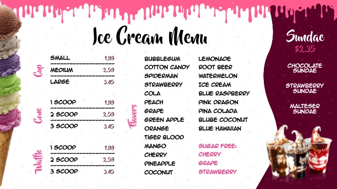 Ice Cream & Sundaes Digital Menu template