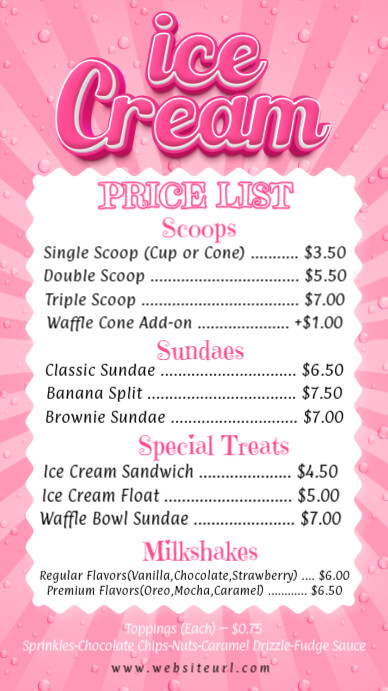 ice cream price list ,event, summer, price list Instagram Story template