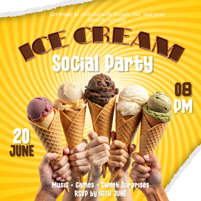 ice cream ,event, summer, party โพสต์บน Instagram template