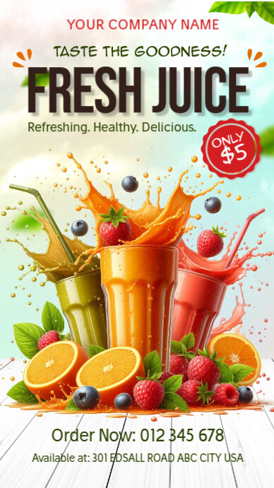 fresh juice, summer juices, healthy juice Instagram Story template