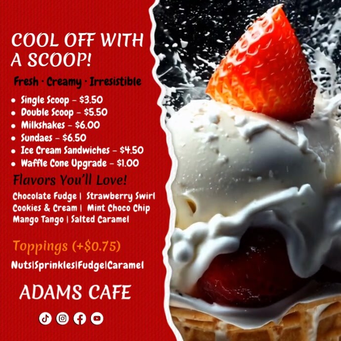 ice cream menu ,event, summer digital display Square (1:1) template