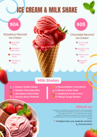 Ice cream and milk shake flyer A5 template