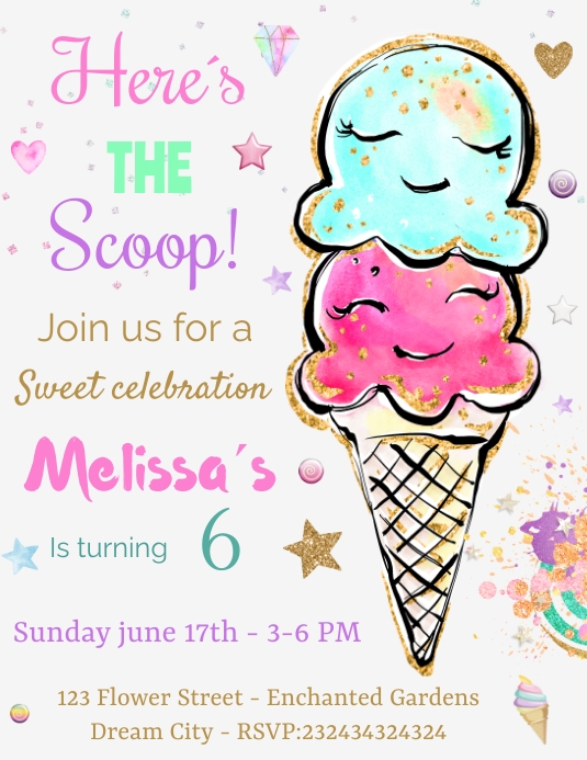 Ice Cream Birthday Invitation Template PosterMyWall