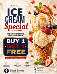 Ice Cream Buy 1 Get 1 Free Flyer Template | Summer Ice Cream Special Promotion | Dessert Shop Sale P Løbeseddel (US Letter)