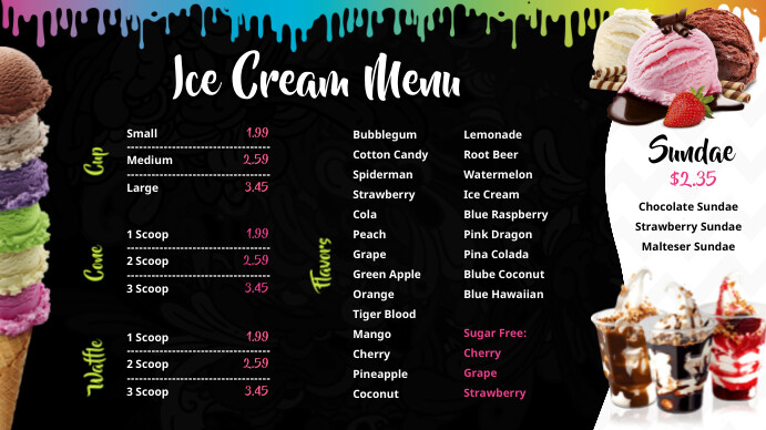 Copy of Ice Cream Digital Menu & Sundaes | PosterMyWall