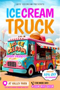 Ice cream food truck advertisement promotion online facebook ad editable flyer template poster maker