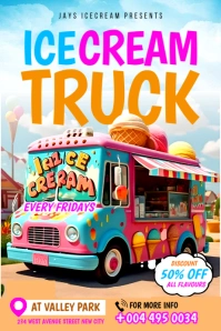 Ice cream food truck advertisement promotion online facebook ad editable flyer template poster maker