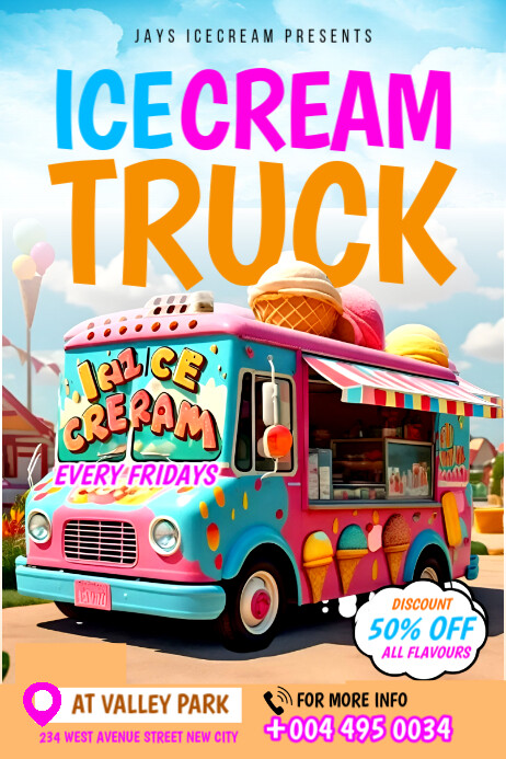 Ice cream food truck advertisement promotion online facebook ad editable flyer template poster maker Plakkaat