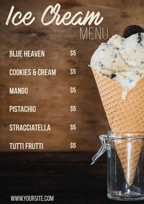 Ice Cream Menu brown simple Template | PosterMyWall