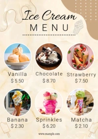 Ice cream menu card A4 template