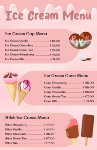 Ice cream menu card Kalahating pahina na Wide template
