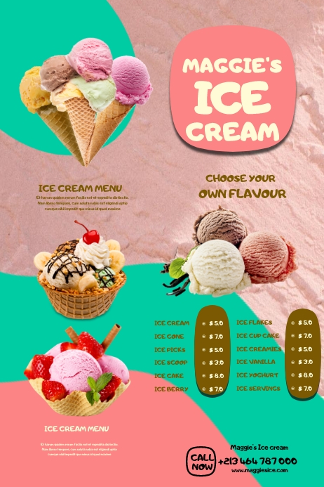 Custom Ice Menu Ice cream menu Template | PosterMyWall