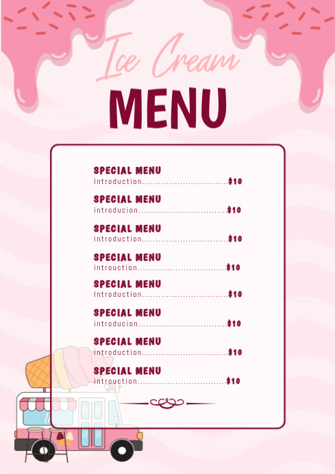 Ice cream menu A4 template