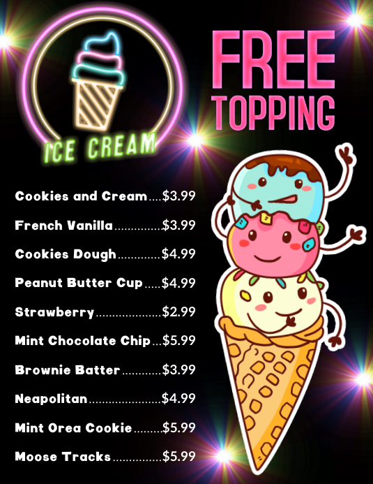 Ice cream menu Template PosterMyWall