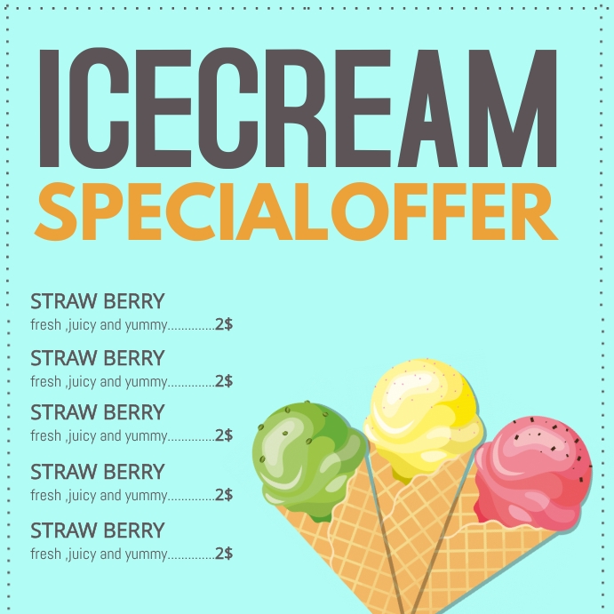 Blue Ice Cream Menu Design Square (1:1) template